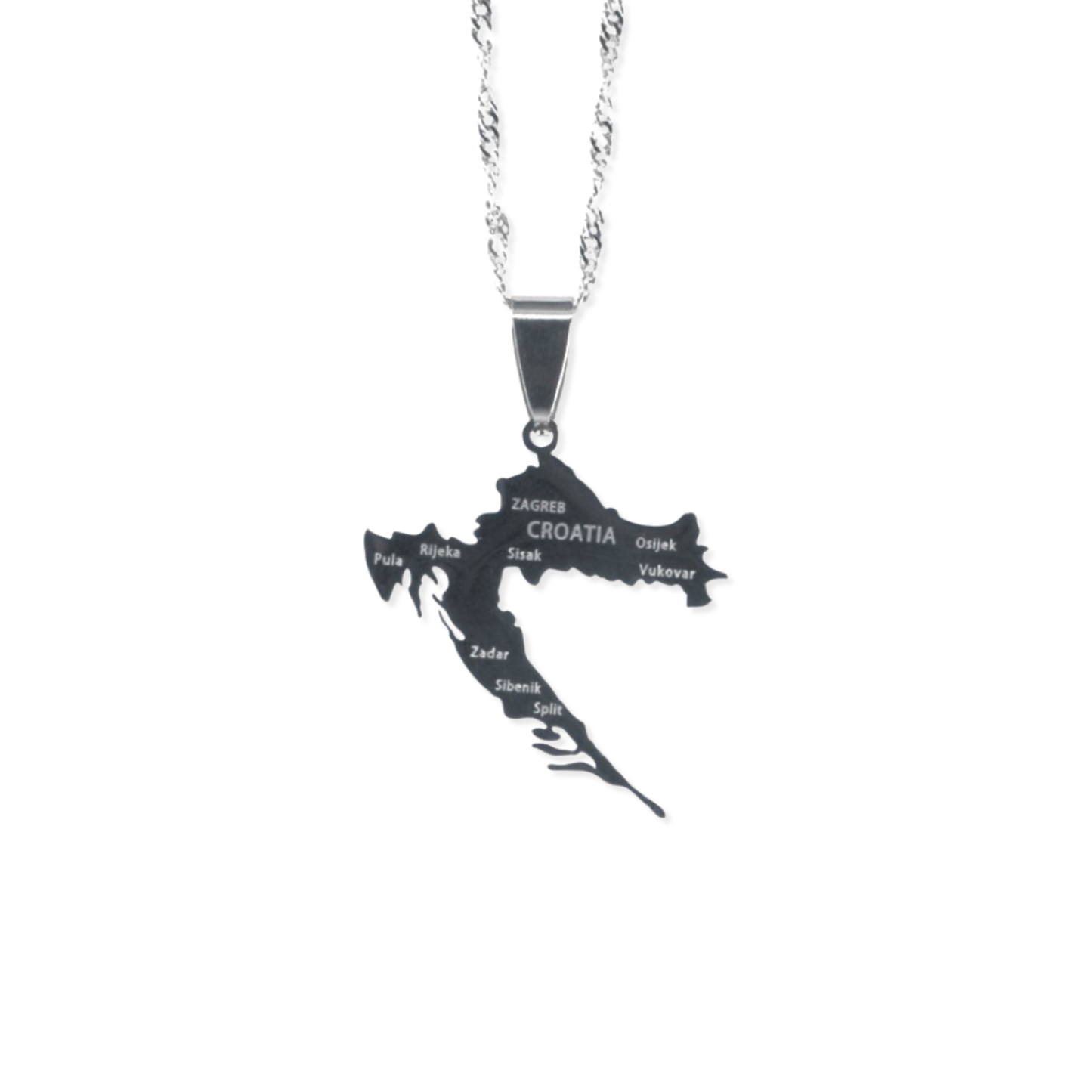 Croatia small map necklace - silver
