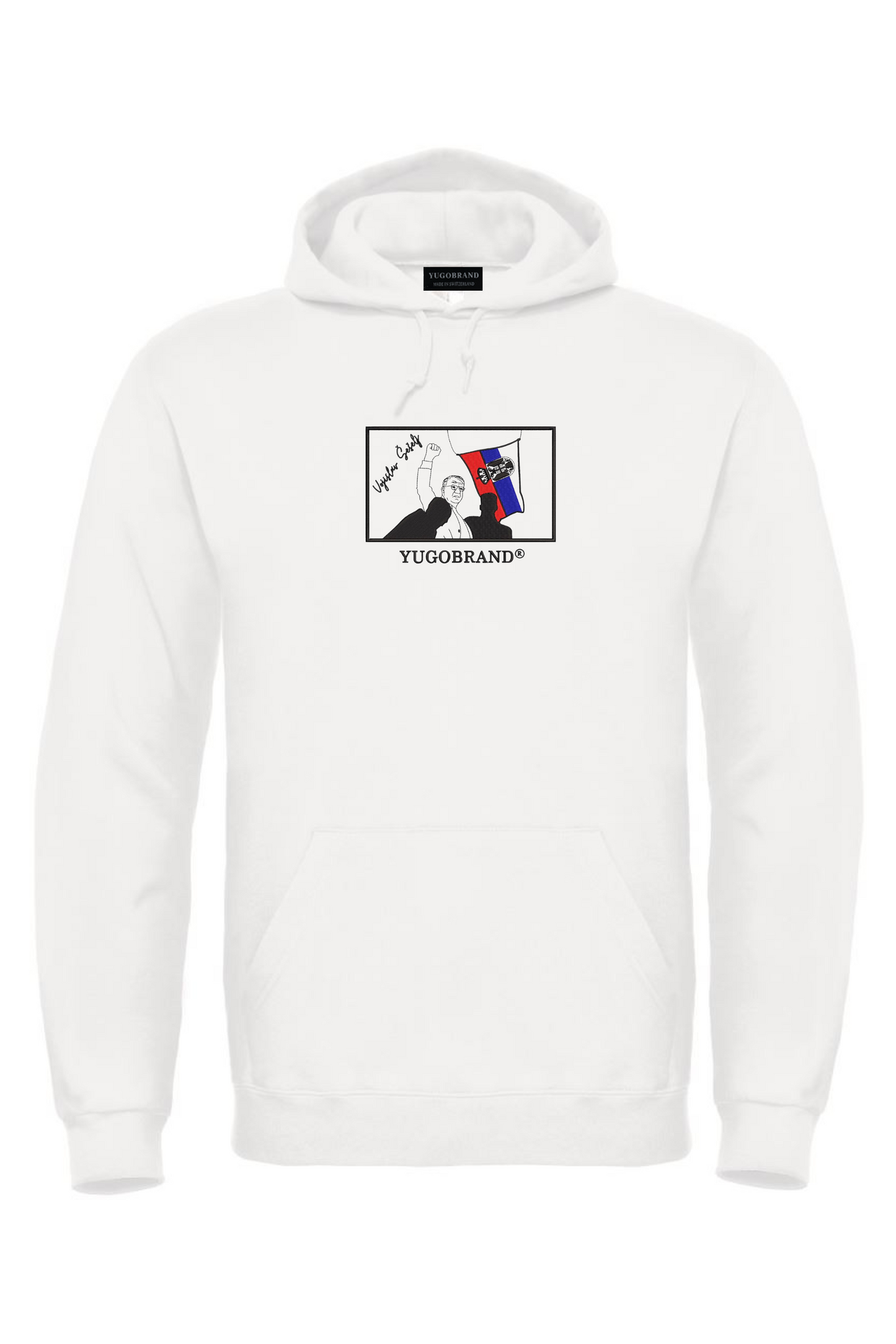 Yugobrand® x embroidered Vojislav Šešelj Hoodie Unisex white