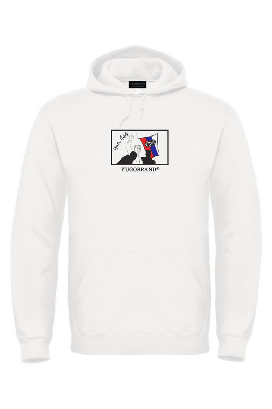 Yugobrand® x embroidered Vojislav Šešelj Hoodie Unisex white