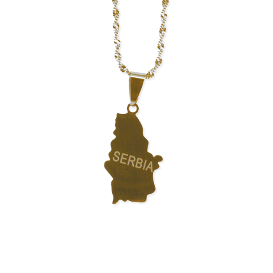 Serbia small map necklace - gold